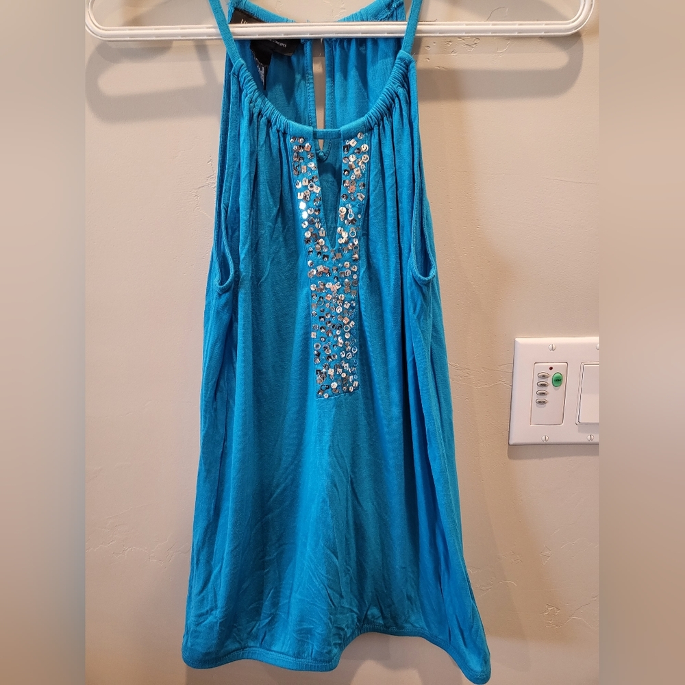 INC International Concepts Turquoise Tank With Sequins Size Medium